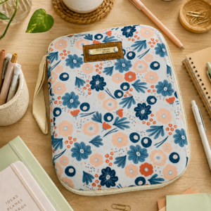 Porta agenda/tablet # flores blanca