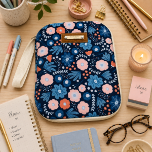 Porta agenda/tablet # flores azul